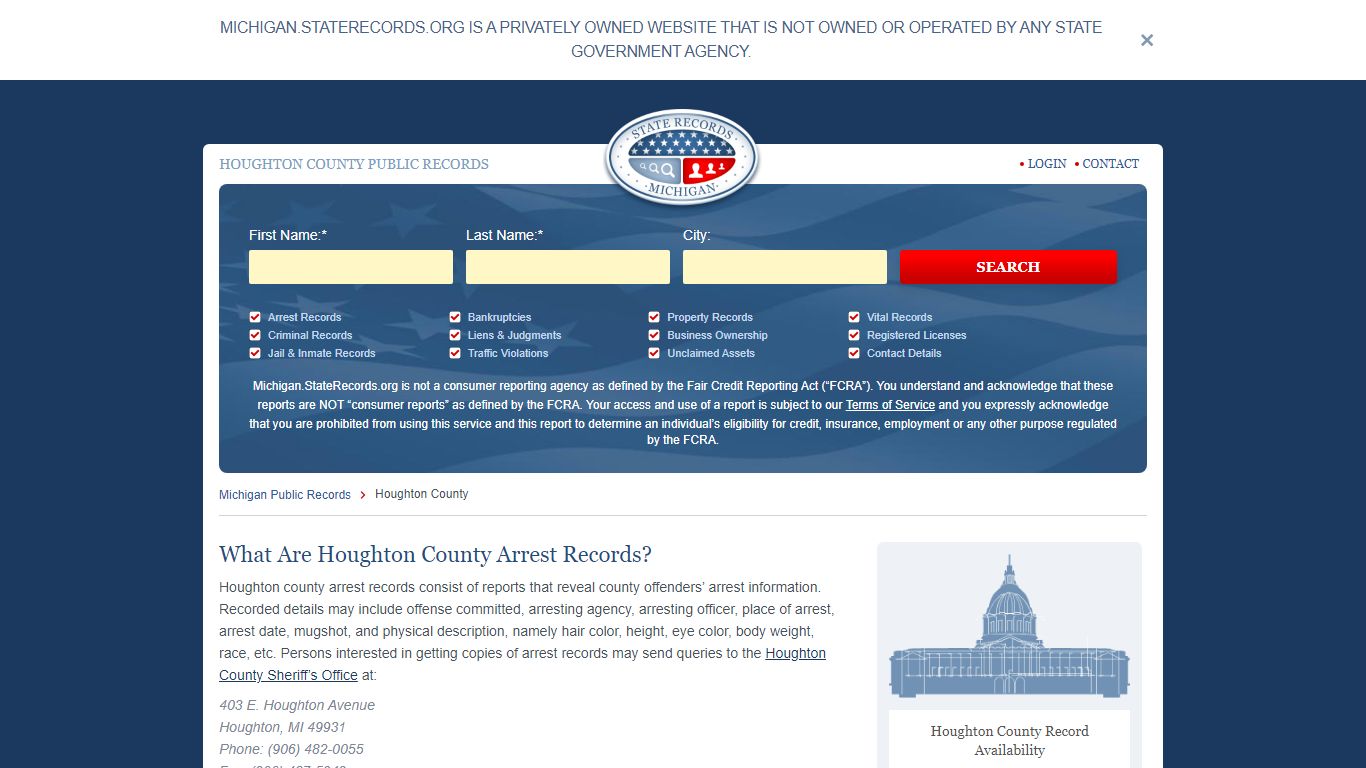 Houghton County Arrest, Court, and Public Records | StateRecords.org